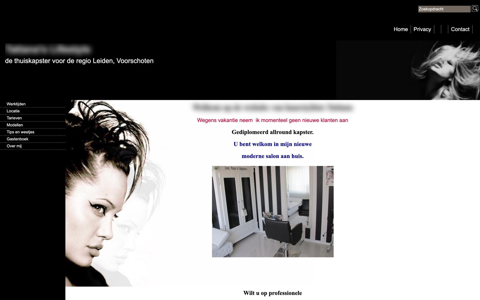 De oude website van de kapsalon: druk, gedateerd en niet mobielvriendelijk